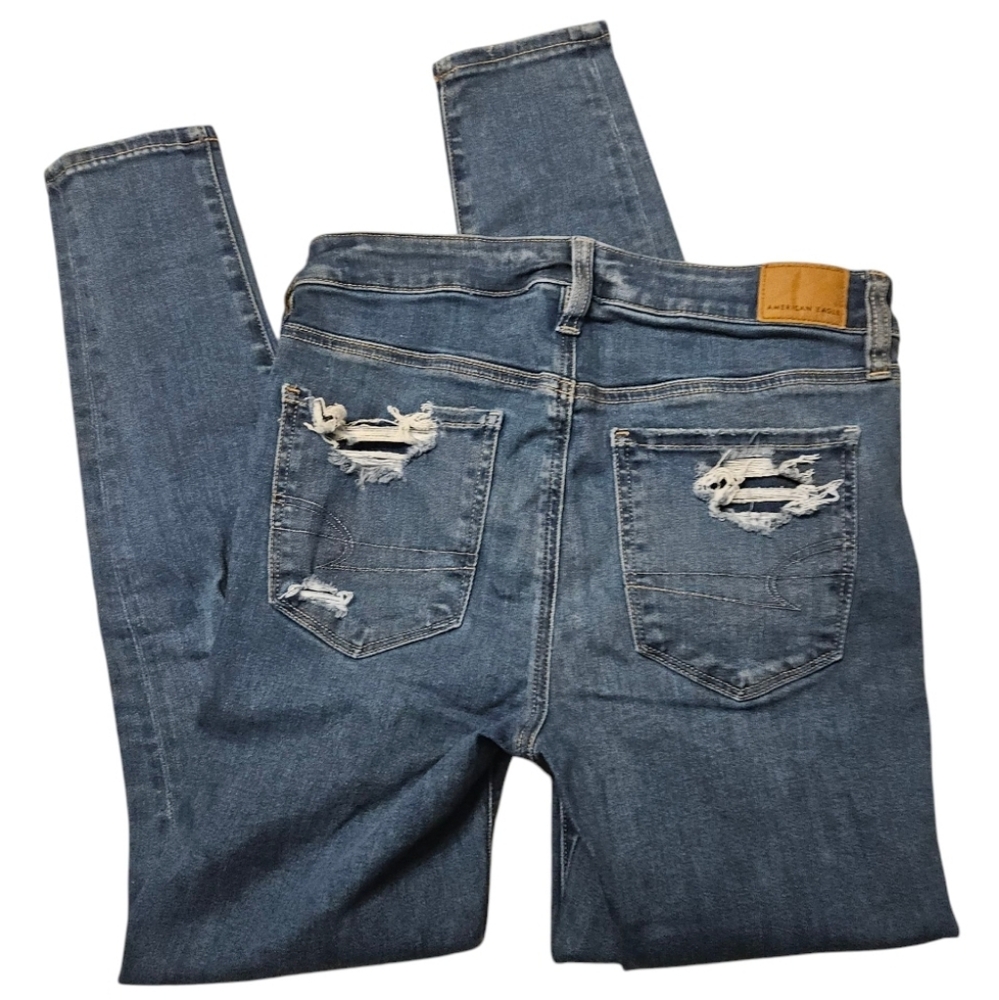 American Eagle Upcycled Ne(x)t Level Strecth Ripped Hi-Rise Jegging Destroyed 6 - Picture 8 of 14